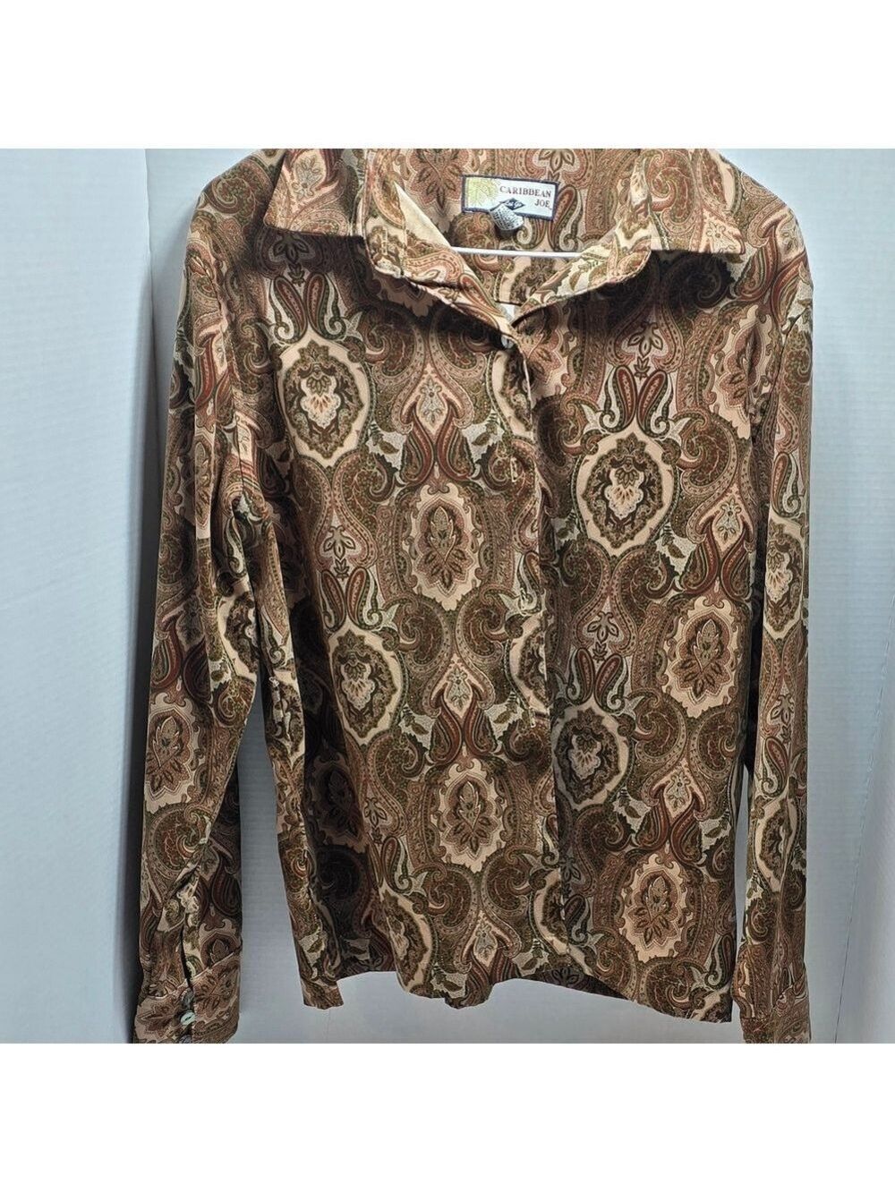 Caribbean Joe Brown Paisley Button Down Shirt